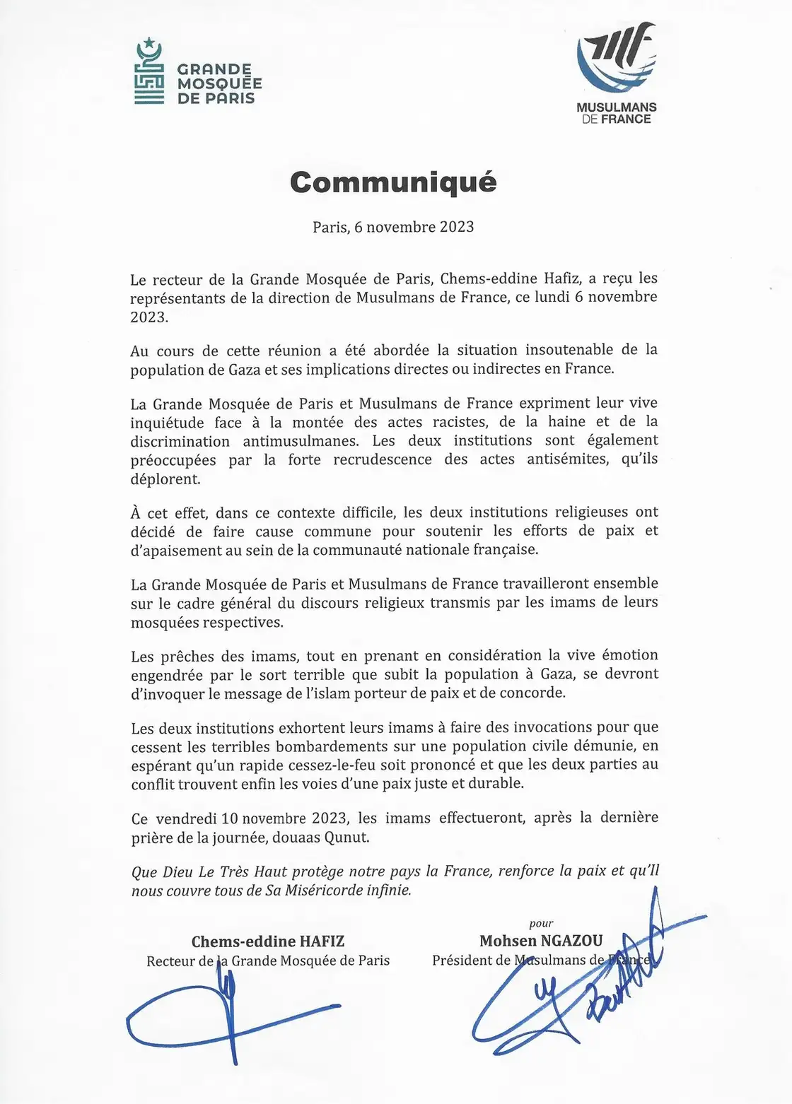 Les fédérations musulmanes "exhortent" les imams à invoquer pour Gaza